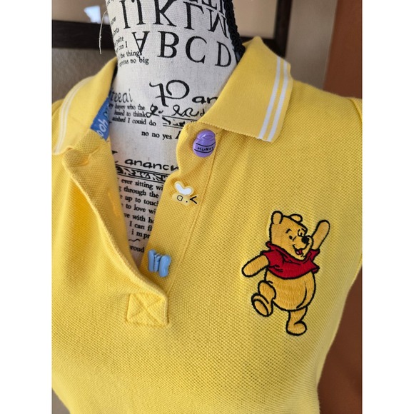 Vtg Y2K Disney World Pooh Yellow Sleeveless Polo Dress Girls XL/Womens SM - Picture 3 of 16